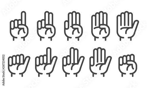 finger counting line icon set