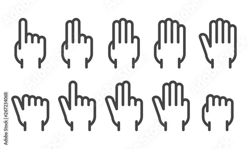 finger counting line icon set