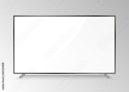 Lcd Tv Screen. Modern Television Display. Isolated Led Monitor. Home Hdtv Plasma with White Screen. Realistic media Device Equipment with High Resolution. Presentation Computer Monitor.