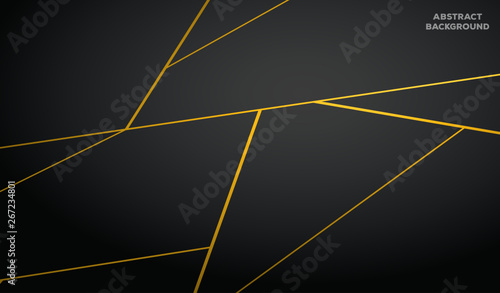 Abstract 3d background with black paper layers. Vector geometric illustration of carbon sliced shapes textured with golden glittering dots. Graphic design element. Elegant decoration