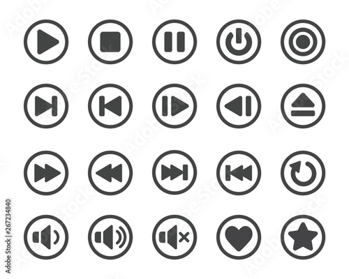 media player button icon set
