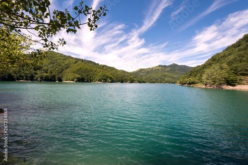 landscape on the artificial lake of Brugneto in the mountains of Genoa in Liguria photo