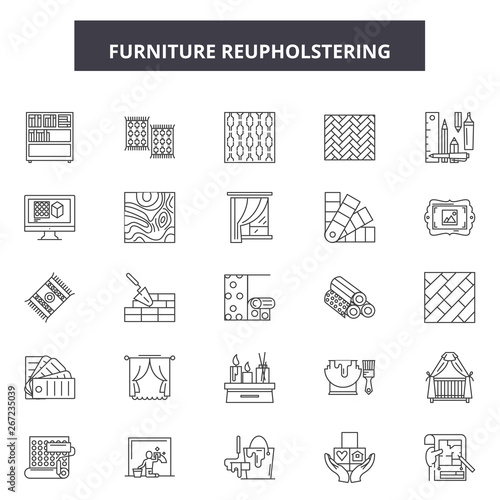 Furniture reupholstering line icons, signs, vector set, outline concept, linear illustration