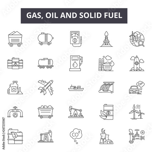 Gas, oil and solid fuel line icons, signs, vector set, outline concept, linear illustration