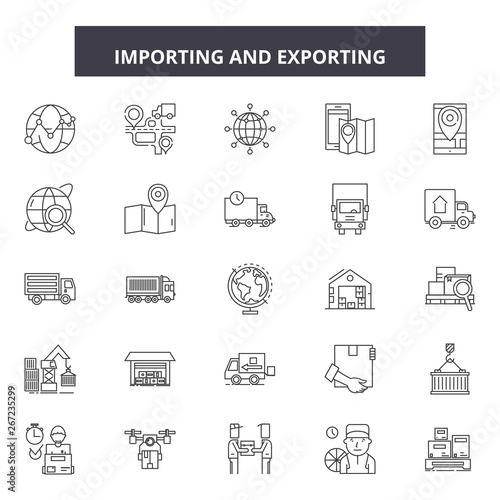 Importing and exporting line icons, signs, vector set, outline concept, linear illustration