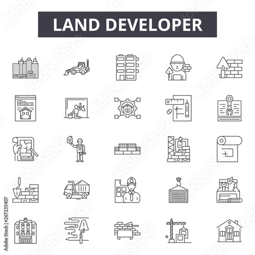 Land developer line icons, signs, vector set, outline concept, linear illustration