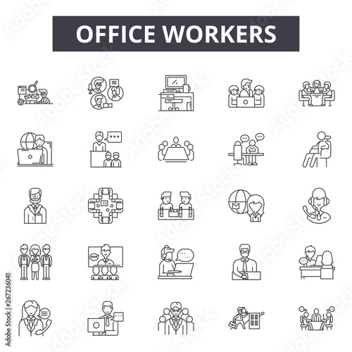 Office workers line icons, signs, vector set, outline concept, linear illustration