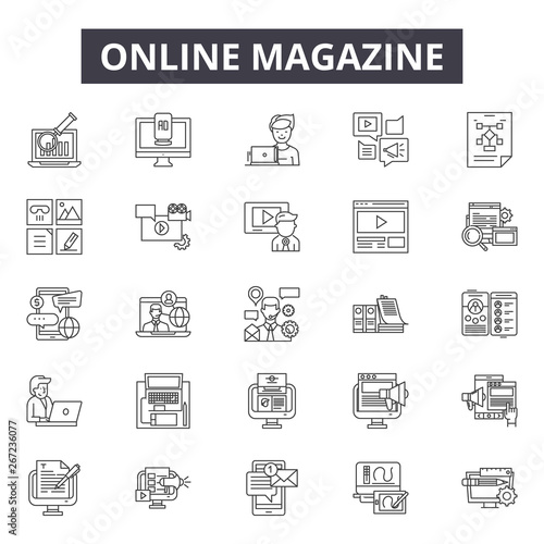 Online magazine line icons, signs, vector set, outline concept, linear illustration