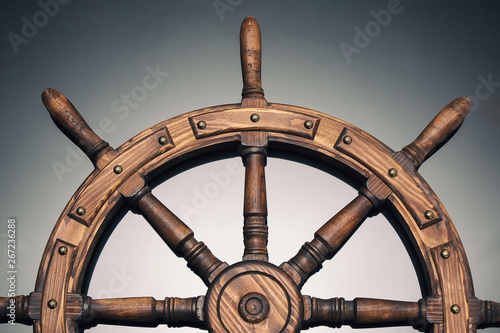 Steering hand wheel ship on black background
