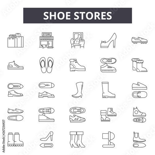 Shoe stores line icons, signs, vector set, outline concept, linear illustration