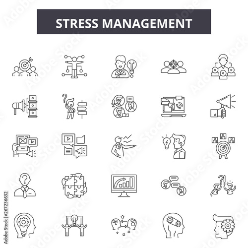 Stress management line icons, signs, vector set, outline concept, linear illustration