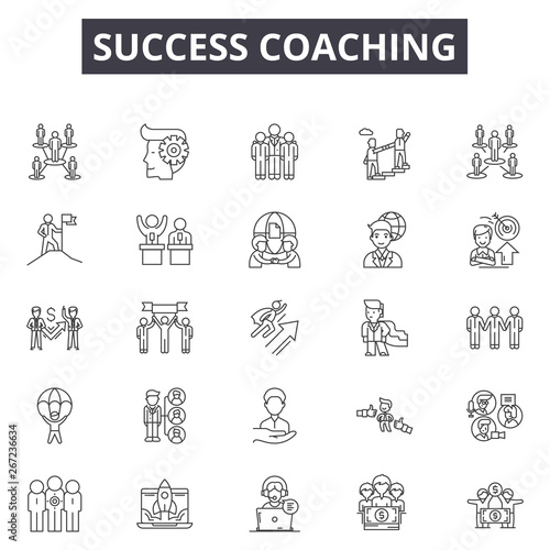 Success coaching line icons, signs, vector set, outline concept, linear illustration