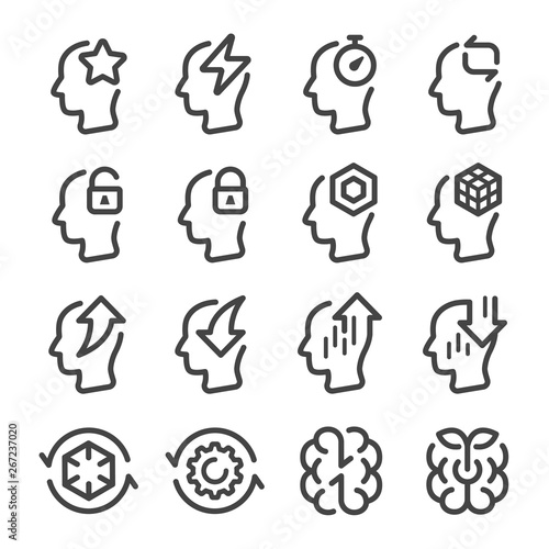 brain performance line icon set