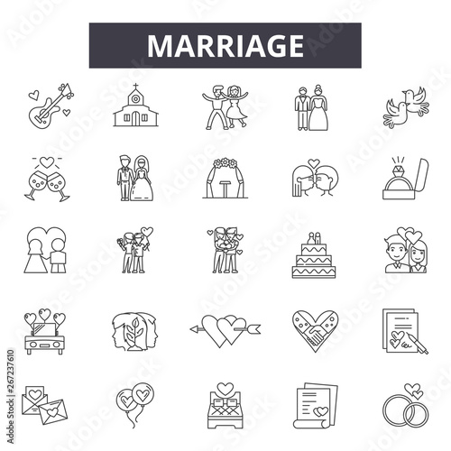 Marriage line icons, signs, vector set, outline concept, linear illustration