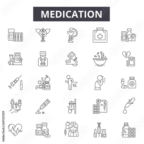 Medication line icons, signs, vector set, outline concept, linear illustration