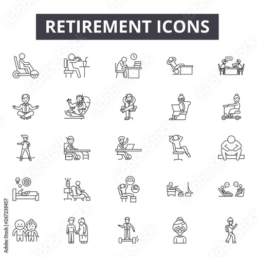 Retirement line icons, signs, vector set, outline concept, linear illustration