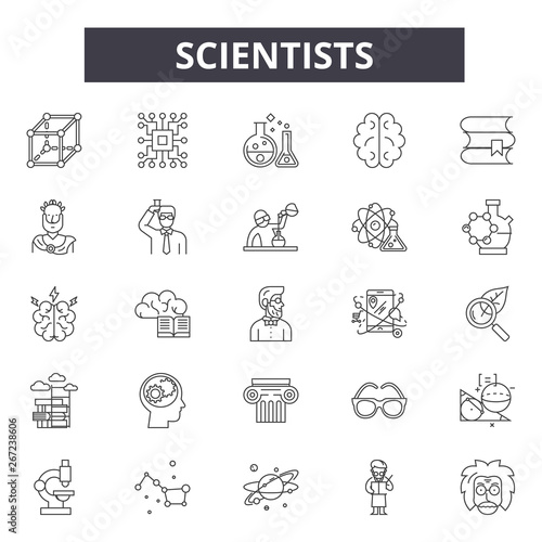 Scientists line icons, signs, vector set, outline concept, linear illustration