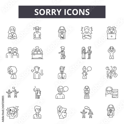 Sorry line icons, signs, vector set, outline concept, linear illustration