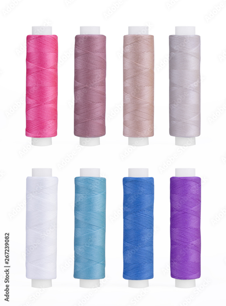 Set of sewing thread coils, miscellaneous colours, isolated on white Set of sewing thread coils, miscellaneous colours, isolated on white