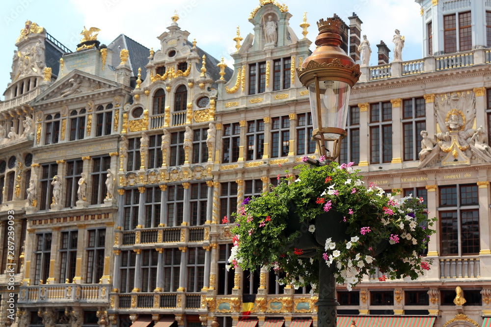 beautiful lantern with flowers at the Grand Place in Brussels