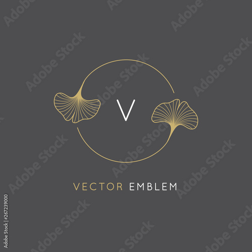 Vector abstract logo design template in trendy linear minimal style - ginkgo biloba leaves