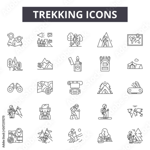 Trekking line icons, signs, vector set, outline concept, linear illustration