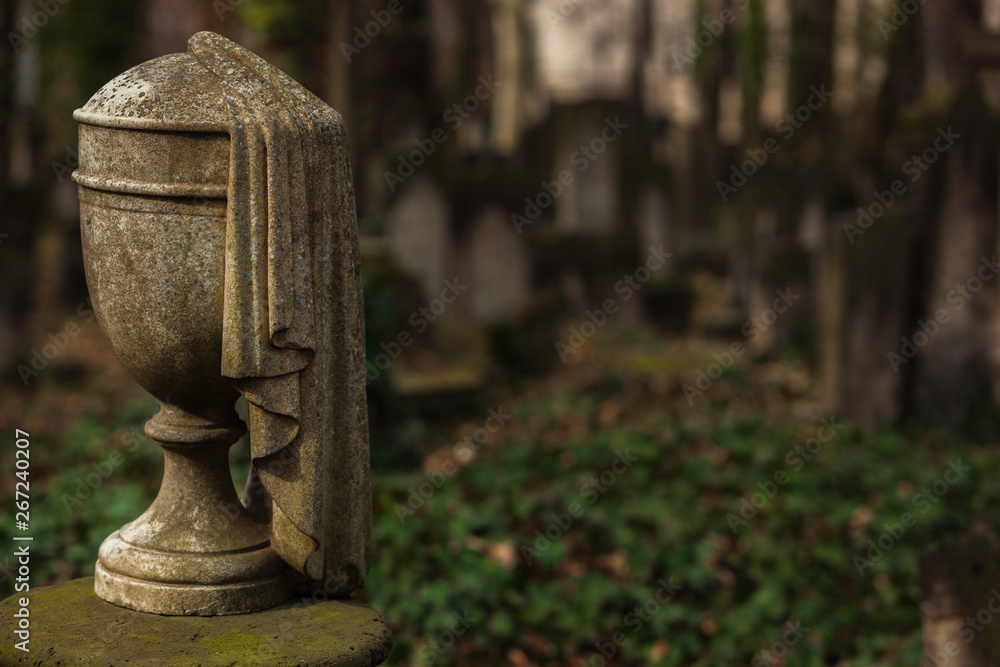 Decorative Stone Urn as a Headstone on a Cemetery - Symbol for Death ...