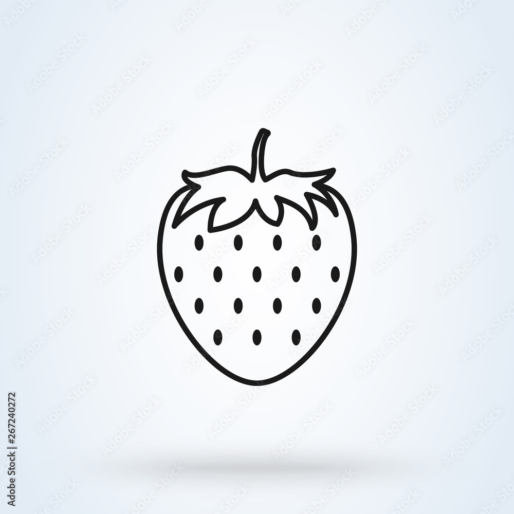 Fototapeta premium strawberry simple flat style. Line art illustration icon isolated on white background