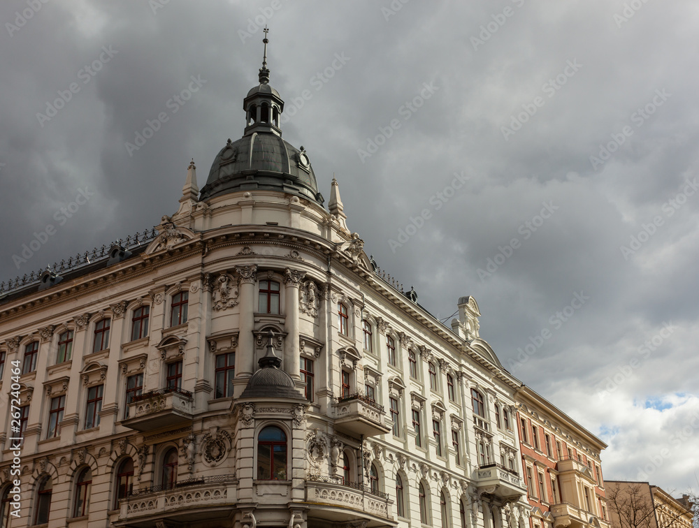 Ancient Buildings with beautiful Facade in Berlin, Germany, on a cloudy Day