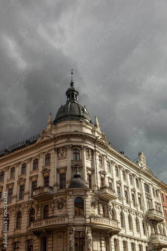 Ancient Buildings with beautiful Facade in Berlin, Germany, on a cloudy Day