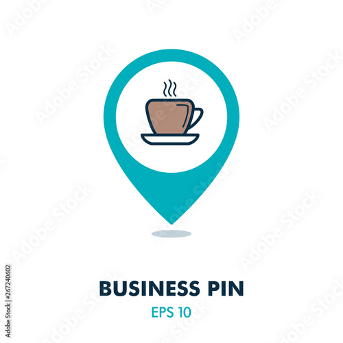 Coffee cup outline pin map icon. Business sign