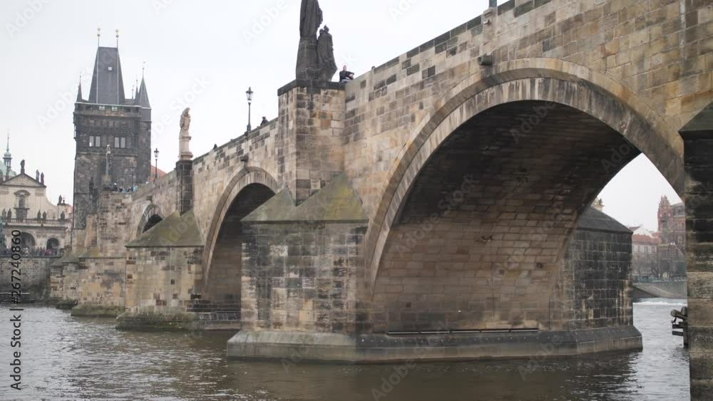 Travel under the Charles Bridge. Czech. Prague. 4K Slow Mo Travel under the Charles Bridge. Czech. Prague. 4K Slow Mo