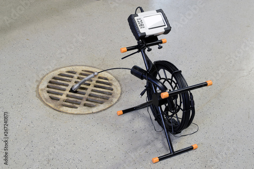 Sewer inspection camera. Horizontal image with copy space.