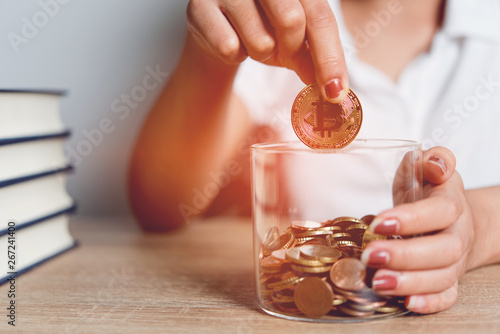 Pictures of hands and money of businessmen on the desk. Saving ideas with copy space.