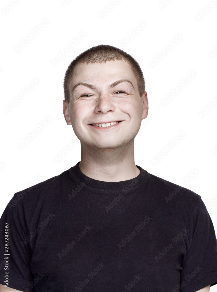 Fototapeta premium Portrait of young man. Facial expression. surprise and autistic face.