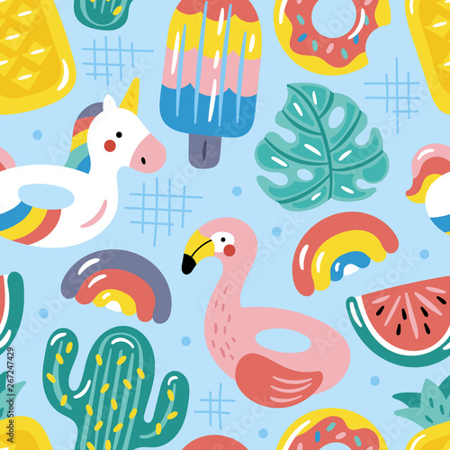 Seamless pattern for summer with cute pool floats.