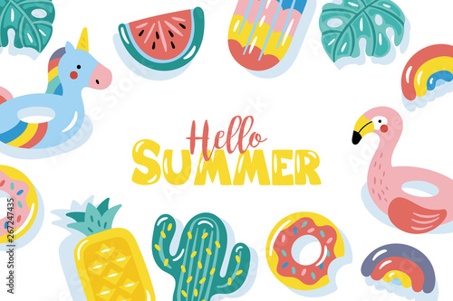 Summer pool floats cute background.