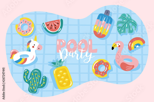 Summer pool floats cute background.