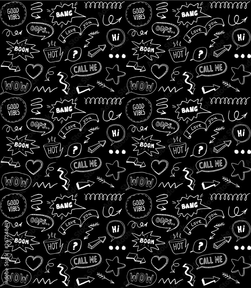 Seamless pattern with speech bubbles and comic style elements, hand drawn vector illustration Seamless pattern with speech bubbles and comic style elements, hand drawn vector illustration