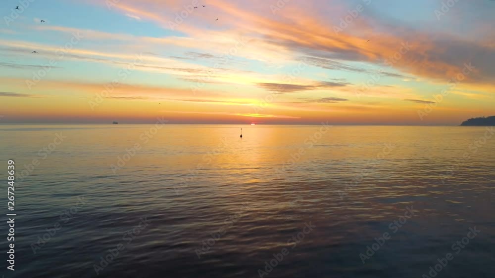 Sea sunrise and ripple waves, beautiful aerial drone view Sea sunrise and ripple waves, beautiful aerial drone view
