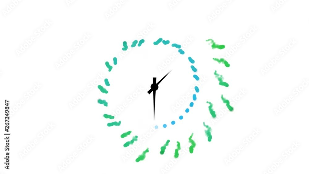 Viral marketing / spreading germs / virus attack concept. Blue bacteria-like particles crawl away from animated clock hands on white background. Viral marketing / spreading germs / virus attack concept. Blue bacteria-like particles crawl away from animated clock hands on white background.