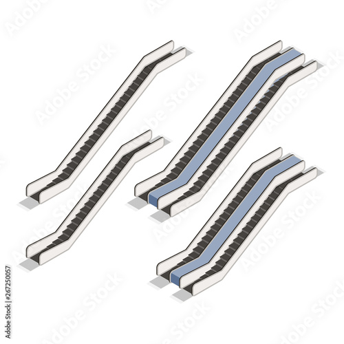Escalator isometric illustration set. Vector.