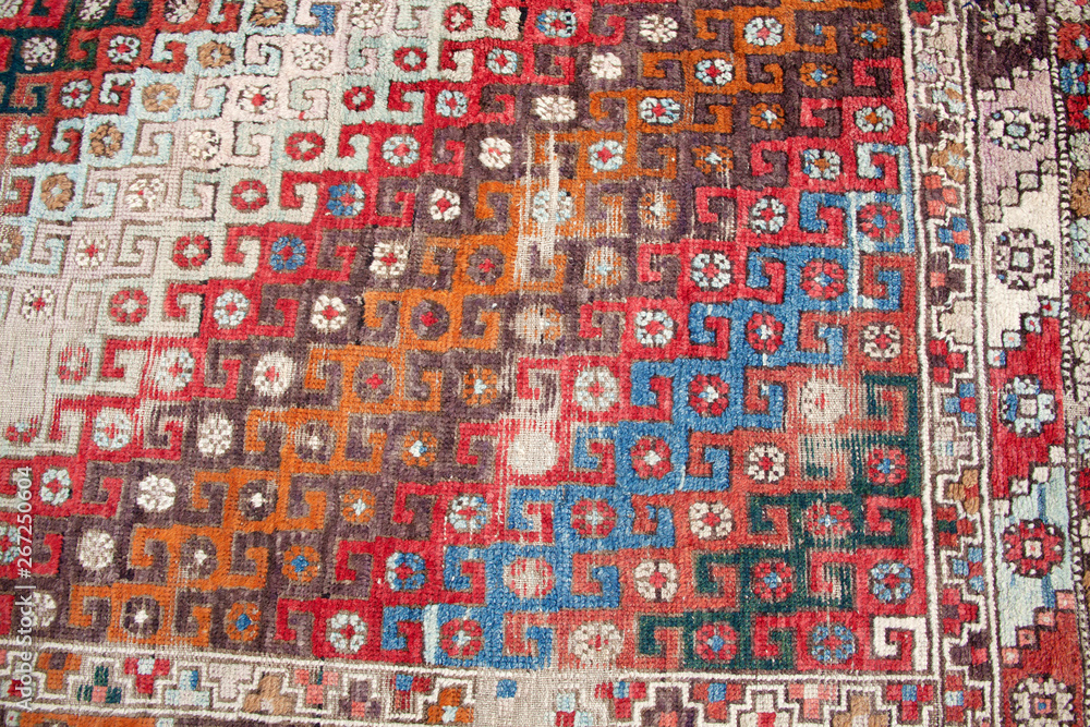 Fototapeta premium Handmade Old Ancient Turkish Carpet
