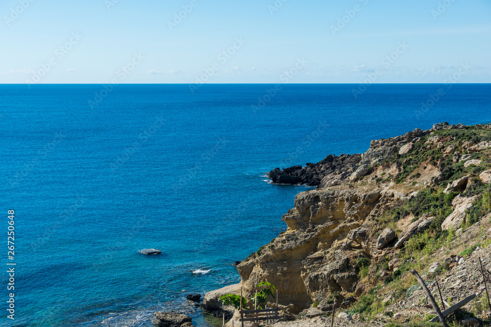 Mediterranean coast on a sunny day on Rhodes.