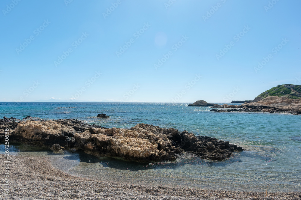 Mediterranean coast on a sunny day on Rhodes.