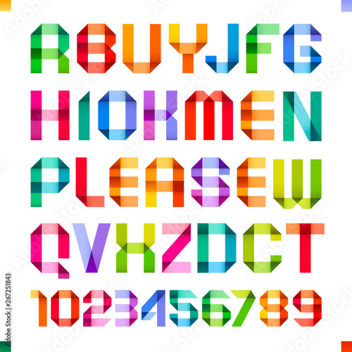 alphabet folded of colored paper ribbon