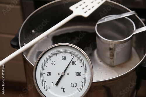 Brewing craft beer in a kitchen. Home brewing concept image. 