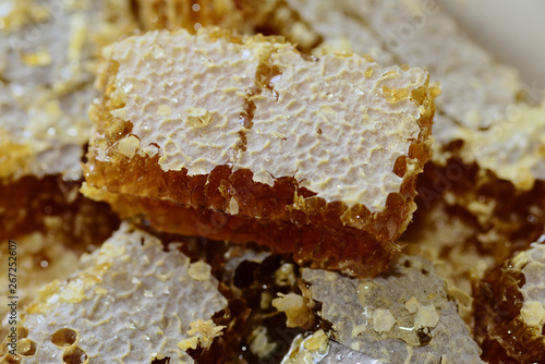 Honey and honeycomb close up