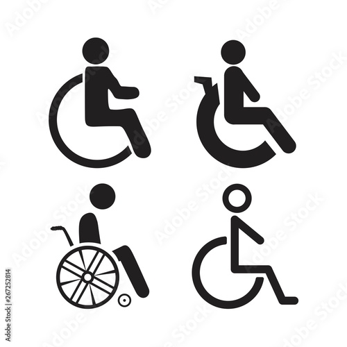 Set of disability people pictograms flat icons isolated on white background