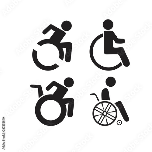 Set of disability people pictograms flat icons isolated on white background